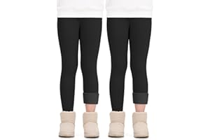 Auranso Thermo Leggings Mädchen Kinder Warme Gefüttert Leggings Winter Thermohose 2er Pack