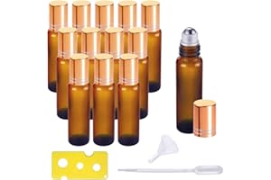 HIQE-FL 12pcs Ätherische Öle Roller Flaschen,Glas Roller Flaschen 10ml,Glasflaschen Für Ätherische Öle,Amber Glasflaschen Für Ätherische Öle,Glasflaschen Glasroller