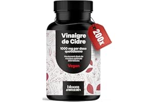 BLOOM NATURALS BEAUTY SUPPLEMENTS Gélules de Vinaigre de Cidre Hautement Dosées - 200 Gélules - 1000 mg par Dose Quotidienne - Vegan & Produites en Allemagne - Vinaigre de Cidre Gelules - Apple Cider Vinegar Capsules