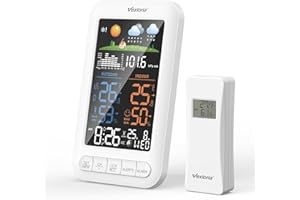 Vexloria Wireless Weather Station with Outdoor Sensor, Indoor Outdoor Thermometer Hygrometer with Barometer, Weather Forecast, 100m Range, 3 Sensor Support, UK Weather Station