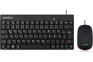 ‎PERIXX Perixx PERIDUO-212 DE, Kompaktes Mini Tastatur und Maus Set, USB-Kabel, Schwarz, Deutsches Layout
