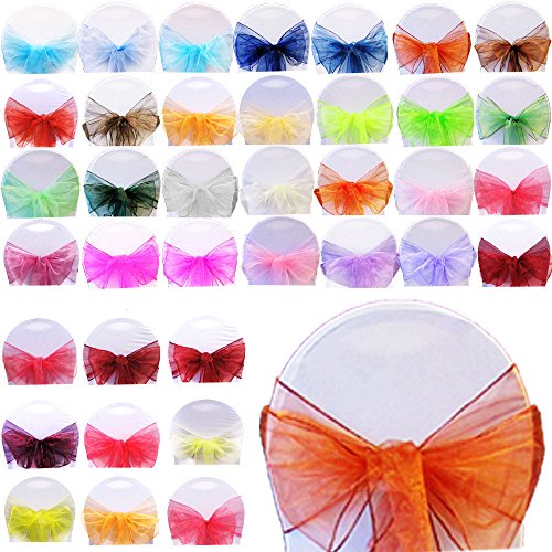 100 Organza Schärpe für Stuhl Bezüge – Dekorativ Ganzes Schleife für Hochzeit, Jahrestag Partys – Bunt Band für Sitze – Weiß, 17cm X 280cm - 2