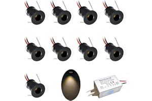 KPSLUCERNA Lámpara empotrable para cocina, 9 unidades, 12 V, 1 W, foco LED empotrable para cocina, escaleras, armario, iluminación de casa, vitrinas, pequeño foco LED , carcasa blanca (Negro Luz cálida, 30°)
