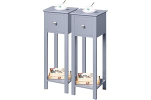 Yaheetech 2 szt. stolik pod telefon szary (wys. x szer. x gł.): ok. 70 x 25 x 25 cm, stolik pomocniczy z szufladą, stół konsolowy z drewna, stół na rośliny, 70 cm wysokości, stół na kwiaty