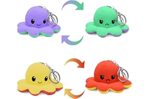 ESTEOPT Jouet pour enfant en peluche, lot de 2 porte-clés pieuvre en peluche, lavable, double face, pieuvre en peluche, poupée porte-clés, garçons et filles (violet et jaune)