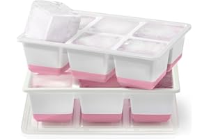 JRISBO Large Ice Cube Moulds with Lid, 6 CM Extra Big Silicone Ice Cube Tray BPA Free & Easy Release, 140ml Square Giant Ice Cube Trays for Freezer Whiskey Cocktail Coffee (2Pack)