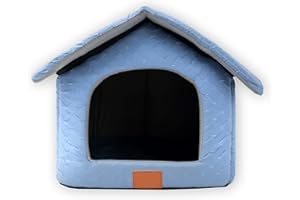 BESCH Casa para Perros y Gatos Plegable de Felpa Suave 48x45x39cm, Cama Mascota con CojÍn Extraíble Interior Cálido y Acogedor Desmontable Antideslizante y Lavable (Azul)