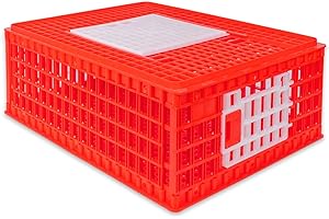 VOSS.farming Geflügel Transportkiste, 74x55x29cm, Transportbox, 2 Seitentüren, Schiebetür Oben, für Hühner, Enten, Wachteln, rot-weiß