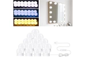 NVIYAM 14 LED lumiere Miroir, Lumiere Coiffeuse - 3 couleurs, Led Coiffeuse, Style Hollywoodien, Lampe de Maquillage, éclairage pour coiffeuse, pour miroir cosmétique, miroir de salle de bain