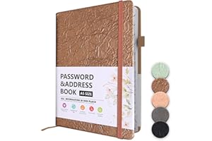 WWYSSZ Carnet Mot de Passe Répertoire Alphabétique de A à Z, Carnets de Notes pour Mots de Passe Internet, B6 Organisateur D'adresses en Cuir, pour la Gestion des Mots de Passe, 19 X 13 cm, Marron