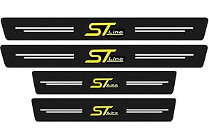 RIDGOEL 4 Stück ST Line Auto Einstiegsleisten Schutz Kohlefaser Türschweller Aufkleber für Ford Focus EcoSport Kuga Mondeo Fiesta Puma, Auto Tür Schritt Platte Abdeckung Lackschutzfolie Yellow