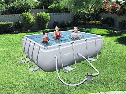 Bestway Power Steel Rectangular Frame Pool Set, hellgrau, mit Filterpumpe, 282x196x84cm - 4