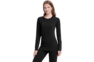 woolcano Damska bielizna termiczna, top, 100% wełna z merynosów, lekka i oddychająca koszulka z długim rękawem, idealna na narty, do aktywności na świeżym powietrzu i na zimę