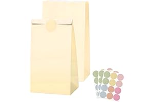 YAYAFUNFUN 30Pcs Sac Papier Cadeau Petit avec 36 Autocollants, 22x12x8cm Pochette Cadeau Anniversaire Enfant, Pochette Cadeaux Papier Jaune,Sachet Bonbon Coloré pour Mariage,Anniversaire,Noël,Halloween,Party