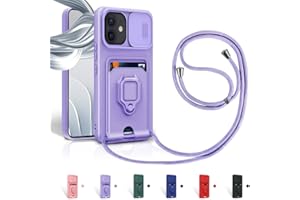 Aithne Case für iPhone 12 / iPhone 12 Pro Handykette Hüll,Slide kameraschutz,Silikon Handyhülle zum Umhängen Kette,360 Grad Ringhalter Stand Kartenfach-Lila