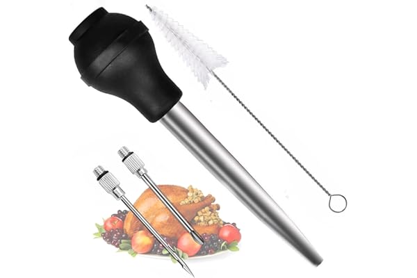 LANANUVO Seringues à Rôtir en 304 Acier INOX, Poires à Sauce Seringue Alimentaire Aiguille d'Injection avec Brosse de Nettoyage pour Cuisson