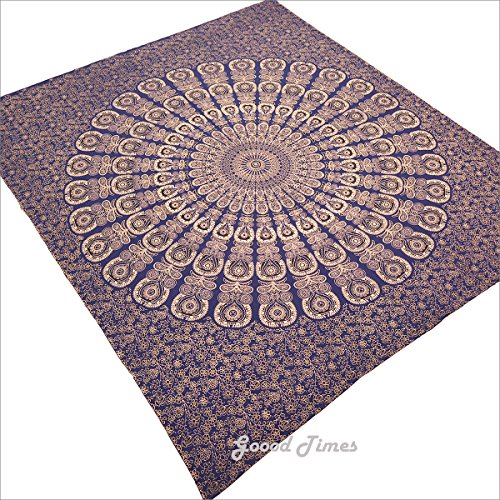 Wanddekoration Hippie Wandteppiche Bohemian Mandala Tapisserie Wandbehang indischen blau gold Überwurf - 3