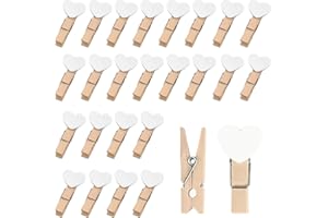 SHENLONG 50 PCS Mini Wooden Heart Pegs,3.5cm Photo Clips,Wooden Photo Display Clips,Clothes Pegs,Tiny Pegs for Photo Wall Home School Wedding Decoration,Clips Photo Pins Heart Shape