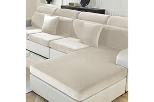 Ystyle Funda Asiento Sofa Elástico Terciopelo, Funda Cojin Sofa Ajustable Separado, Universal Cubierta Protectora Funda De Cojín, Antideslizante Antimanchas (Chaise Longue, Beige)