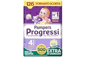 Pampers Progressi Maxi, Size 4 (7-18 kg), Stock Format, Wet Indicator, Delicate Skin, Reinforced Tabs, Anti-Spill, 126 Baby Nappies + 500 Free Points