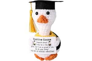 TOYMIS Oie Positive, Remise de Diplôme Oie Crochet Soutien Émotionnel Animaux au Crochet avec Messages Positifs pour Cadeau Encourageant Maison Bureau Décoration Cadeau Remise de Diplôme