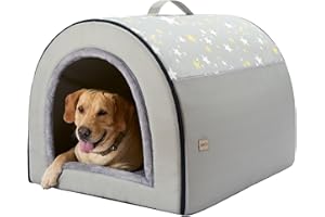 Jiupety - Casa-cama para mascotas, 2 en 1, tipo cueva, con techo, cómoda, portátil, para perros grandes, tamaño 3XL (99 x 81 x 71 cm), hasta 41 kg, gris