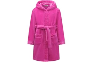 BuyiRen Boys Girls Dressing Gown Kids Robes - Flannel Hooded Robe Loungewear with Silk Eye Mask, 4-15 Years