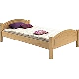 Lit Simple Enfant FLIMS 90x200 Cm En Pin Massif | Tête Et Pied De Lit Arrondis, Vernis Naturel - Sans Sommier/matelas