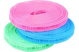 MAPPERZ Windproof Anti-Slip Clothes Washing Line Drying Nylon Rope with Hooks/Nylon Clothesline Rope/Cloth Drying Rope/Rope for Cloth Drying Indoor,Outdoor - 5 Meter (Multicolor (Pack of 3)