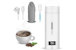‎MYETASSER Reise Wasserkocher Klein, 220-240V 400ML Tragbarer Wasserkocher Mini Wassertasse, Heizung Automatisch Abschalten,mit umkehrbarem Deckel für Reisen/Hotel (Weiß, 400ml)