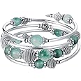 BULINLIN Turquoise Beaded Chakra Bangle Bracelet, Silver Layered Jewellery Wrap Bracelet with Natural Stone Birthday Gift for Women