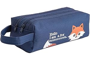 EASYLAVIE Trousse Scolaire Deux Compartiments Trousse de Ecole Grand Capacite Trousse Pochette Scolaire - Tissu- 20x7.5cm (Renard)