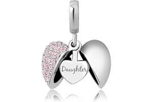 KunBead Jewelry Daughter I Love You Open Heart Birthday Birthstone Beads Dangle Charms for Bracelets Necklace