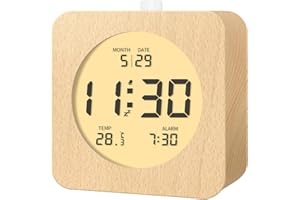 aboveClock Cyfrowy Budzik, Drewniany Budzik na Stolik Nocny z Wyświetlaczem LCD, Funkcja Drzemki, Nocne Oświetlenie, Wyłącznie Zasilany Bateryjnie Budzik do Sypialni, Jasne Drewno