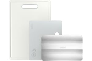 Linoroso Planche a Decouper Plastique 3 Set Grande Planches à Découper de Cuisine avec Rainuré Petite Planche à fruits Plateaux de décongélation Antidérapant Résistant aux Coupure - Blanc Ivoire