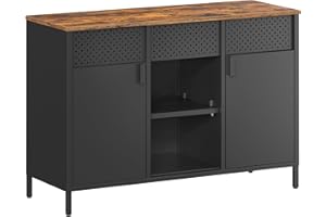 ‎SONGMICS SONGMICS Aufbewahrungsschrank, Metallschrank, Schrank mit Doppeltür, Sideboard, Magnetverschluss, verstellbare Einlegeböden, Stahlgestell, vintagebraun-Mattschwarz LSC204B01