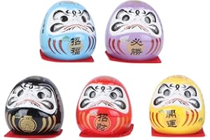 PRETYZOOM Set di 5 Bambole Darum Giapponesi in Ceramica - Soprammobili Tradizionali Miniatura per Decorazione Casa E Regali