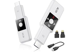 ICZI HDMI sans Fil pour Le Streaming,kit émetteur et Récepteur,1080P-60Hz Decoding,avec écran LED,Portée de 50M, 2,4G/5G,pour Ordinateur Portable, PC vers TV HD, Projecteur,Plug & Play,Blanc