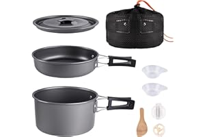aiGear Kit de Casseroles Camping | Portable Léger Aluminium Kit de Cuisine de Camping | Ustensiles de Cuisine Kit | pour Randonnée Pique Voyage (CC02BK)