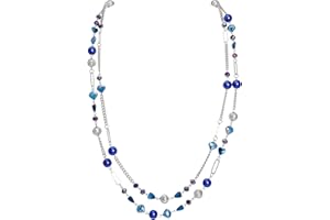 Bocar Beaded Necklace, 2 Layer Long Link Chain Necklace Crystal Beads for Women, Choker Jewelry Gift