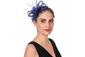 HAOJING Fascinator Hat Feather Mesh Net Veil Party Hat Ascot Hats Flower Derby Hat with Clip and Hairband for Women