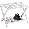 HITNET White Luggage Rack for Guest Room, Suitcase Stand Holder for Bedroom, Foldable Bamboo Hotel Luggage Holder, Holds up to 141 lb