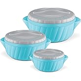 MILTON Flora Jr Set Insulated Inner Steel Casserole for Roti, 3 Pc (455ml,750ml & 1.25L) Hot Box for Kitchen, Hot Pot with Lid, Chapati Box, Serving B