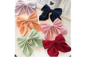 Bhanvi Creations 6 Large Satin Silk Hair Bow Clips Solid Color Big Bowknot Barrettes Hair Accessories for Girls/Women/Ladies 