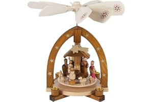 OBC Weihnachtspyramide/Krippe Natur/Pyramide Weihnachten/im Kunsthandwerks-Stil, handgefertigt/Deko zu Weihnachten