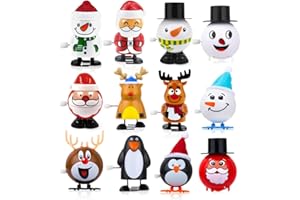 Aurasky 12 Stück Weihnachts Aufziehspielzeug, Uhrwerk Springspielzeug Set für Kinder Erwachsene, Aufziehen Pinguin Weihnachtsmann Rentier Schneemann für Geschenktütenfüller
