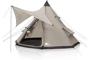 your GEAR Tente Numana 400 Tente tipi familiale 4-6 Personnes auvent Hauteur Libre Tapis de Sol Cousu imperméable 5000 mm Gris Beige