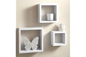 Homme Concept – Modern Set of 3 Floating Cube Shelves, Square Wall Shelves, Decorative Shelf for Living Room, Bedroom, Trophy Display, Photo Frames, Perfect for Any Room. Display Storage Organiser.