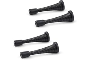 HASWARE Topes de puerta con resorte con tornillos – Juego de 4, amortiguan el golpe, reducen el ruido, protegen muebles y paredes (Con resorte negro)