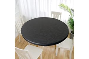 Cozomiz Elastische Tischdecke Gartentischdecke Rundtischdecke wasserdichte rutschfeste Abwischbar Schmutzabweisend Tischdecke Schwarz 110cm Runde Enge Passform